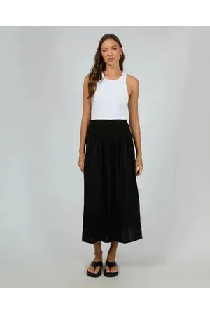 AAE Linen Shirred Maxi Skirt - Black