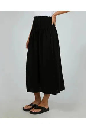 AAE Linen Shirred Maxi Skirt - Black