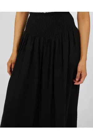 AAE Linen Shirred Maxi Skirt - Black