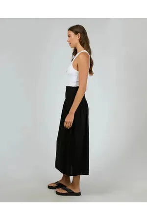 AAE Linen Shirred Maxi Skirt - Black