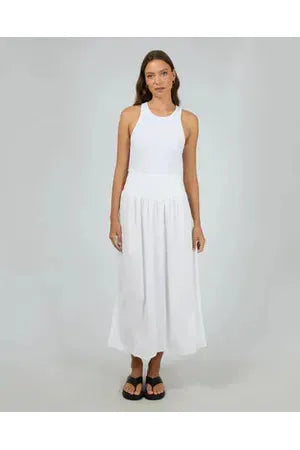 AAE Linen Shirred Maxi Skirt - White