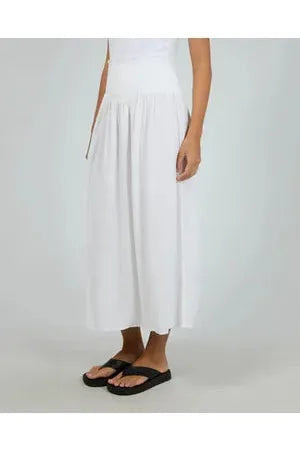 AAE Linen Shirred Maxi Skirt - White