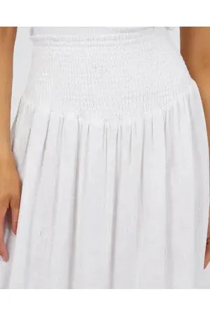 AAE Linen Shirred Maxi Skirt - White