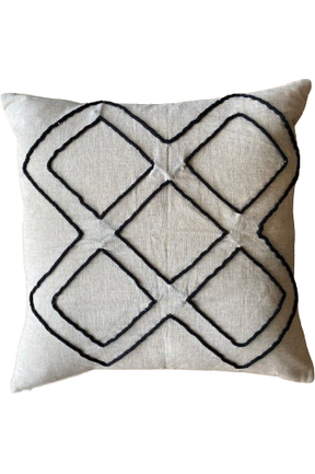 Linen cushion - natural black cross