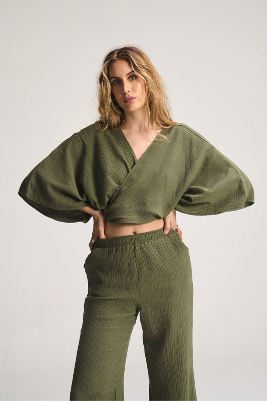 Kaftan Wrap Top - Olive