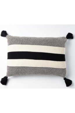 Cotton Knit Cushion - Lines Tassel